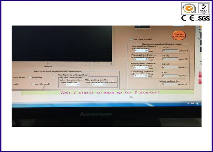 อุปกรณ์การทดสอบความร้อนระบายแสงพื้นที่ตรงกับ ISO 9239-1 ASTM E 846 ด้วยความสูงเพลิงปรับได้ 60-120mm และการวัดความร้อนระบาย 0-15 Kw/m2