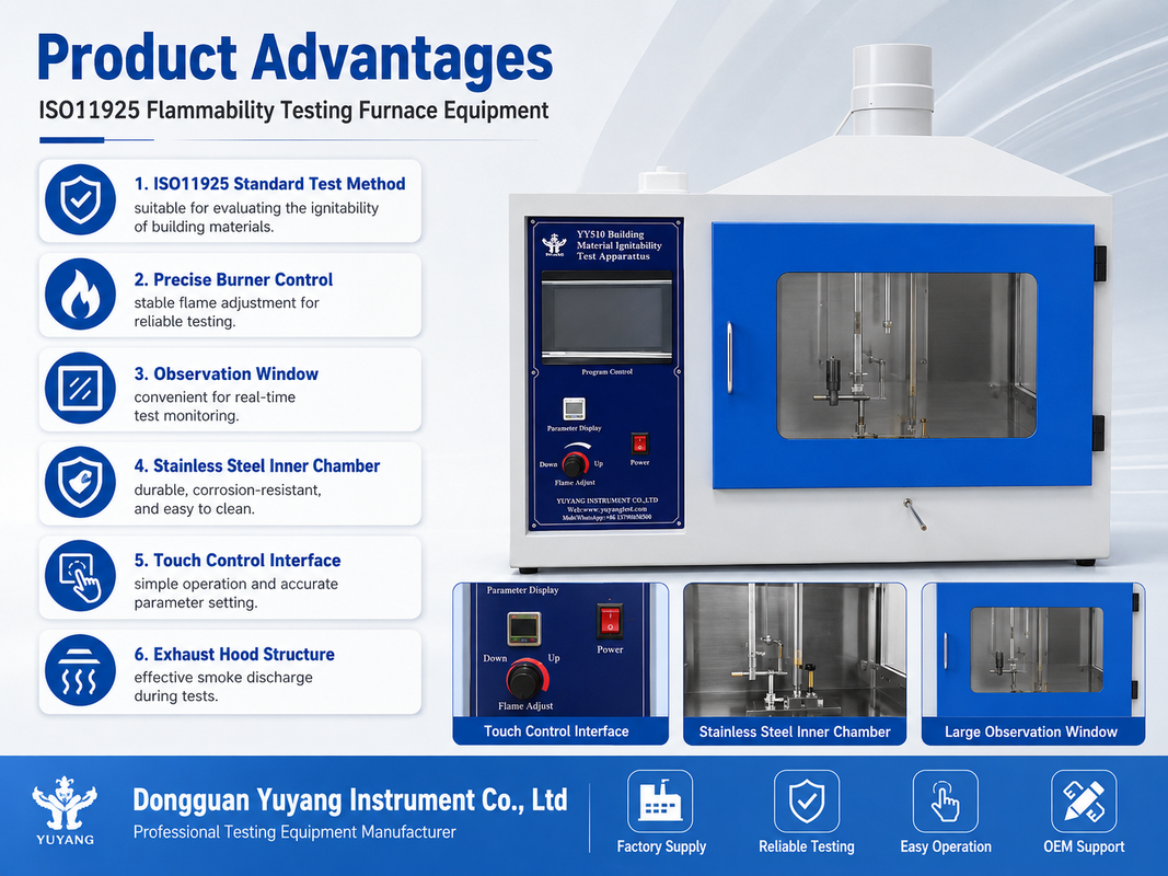 อุปกรณ์ทดสอบเปลวไฟ ISO11925 สำหรับการวิเคราะห์ความปลอดภัยจากอัคคีภัยของวัสดุก่อสร้าง
