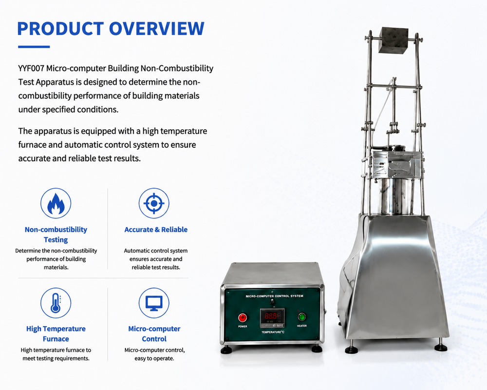 เครื่องทดสอบการไม่ติดไฟแบบควบคุมด้วยไมโครคอมพิวเตอร์ตามมาตรฐาน EN ISO 1182 ทนความร้อนได้ 1600°C